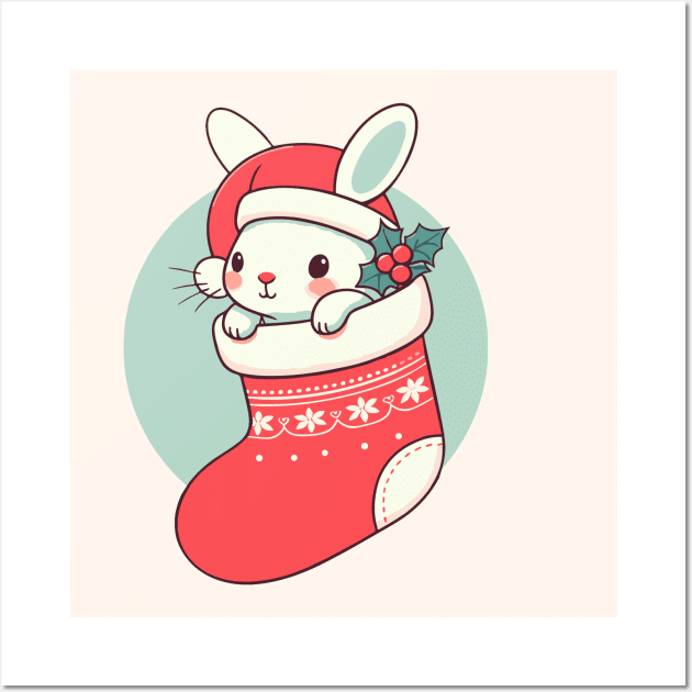 Christmas Stocking Bunny Wall Art by Elysian wear